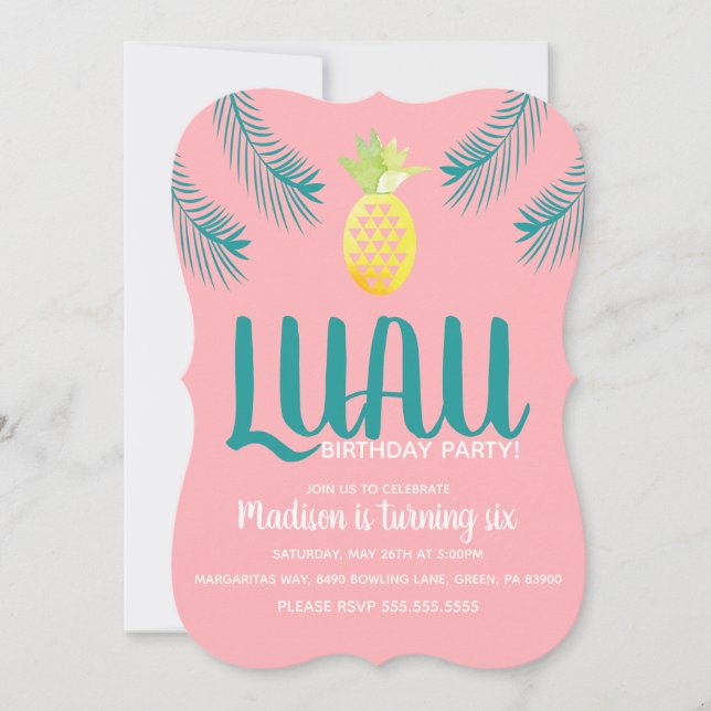 Pineapple Luau Tropical Birthday Party Invitation (Front)