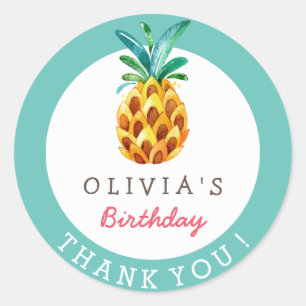 Pineapple Luau Tropical Birthday Thank You Sticker