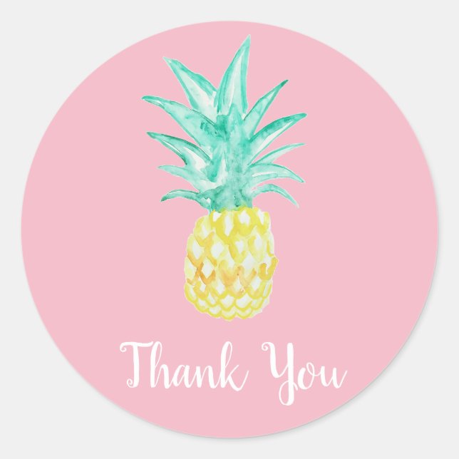 Pineapple Luau Tropical Thank You Party Stickers (Front)
