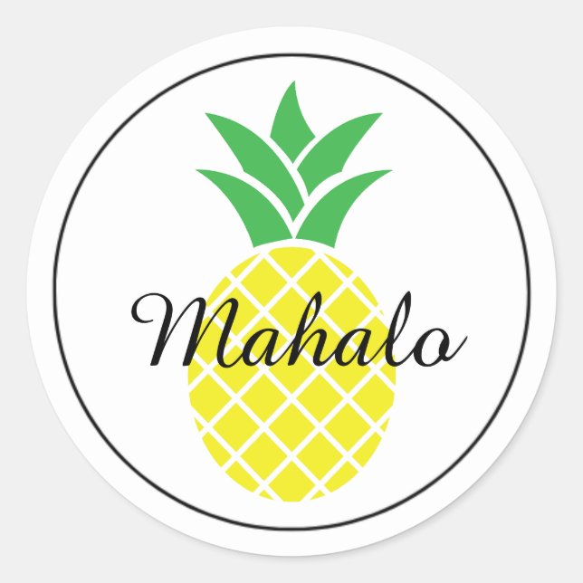 Pineapple Mahalo Hawaiian Thank You Sticker (Front)