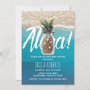 Pineapple Mason Jar Aloha Beach Baby Shower Invitation