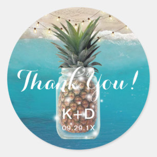 Pineapple Mason Jar Beach Wedding Thank You Classic Round Sticker