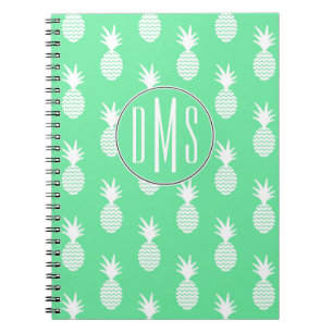 Pineapple Mint Pattern Monogram Notebook