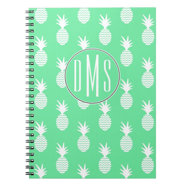 Pineapple Mint Pattern | Monogram Notebook (Front)