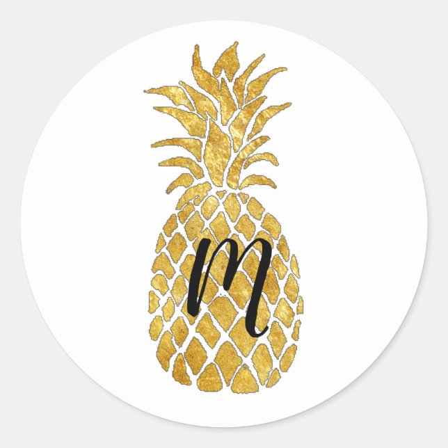 pineapple monogram classic round sticker (Front)