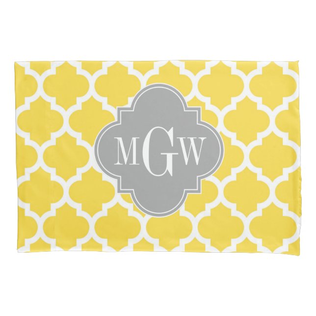 Pineapple Moroccan #5 Dk Grey 3 Initial Monogram Pillowcase (Front)