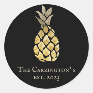 Pineapple Name Watercolor Stencil Classic Round Sticker