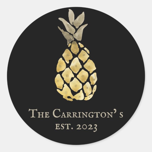 Pineapple Name Watercolor Stencil  Classic Round Sticker (Front)