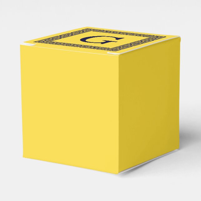 Pineapple, Navy Blue Greek Key #1 Framed Monogram Favour Box (Front Side)