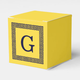 Pineapple, Navy Blue Greek Key #1 Framed Monogram Favour Box