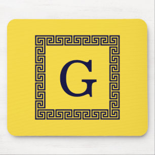 Pineapple, Navy Blue Greek Key #1 Framed Monogram Mouse Mat