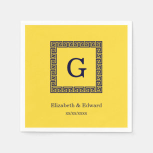 Pineapple, Navy Blue Greek Key #1 Framed Monogram Napkin