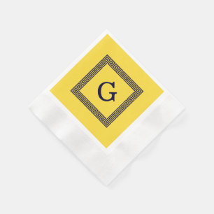 Pineapple, Navy Blue Greek Key #1 Framed Monogram Napkin