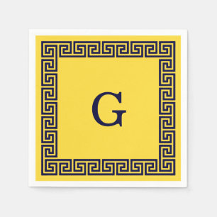 Pineapple, Navy Blue Greek Key #1 Framed Monogram Napkin