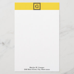 Pineapple, Navy Blue Greek Key #1 Framed Monogram Stationery