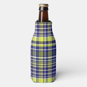 Pineapple Navy Blue White Preppy Madras Plaid Bottle Cooler
