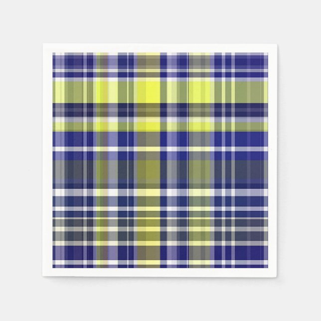 Pineapple Navy Blue White Preppy Madras Plaid Napkin (Front)