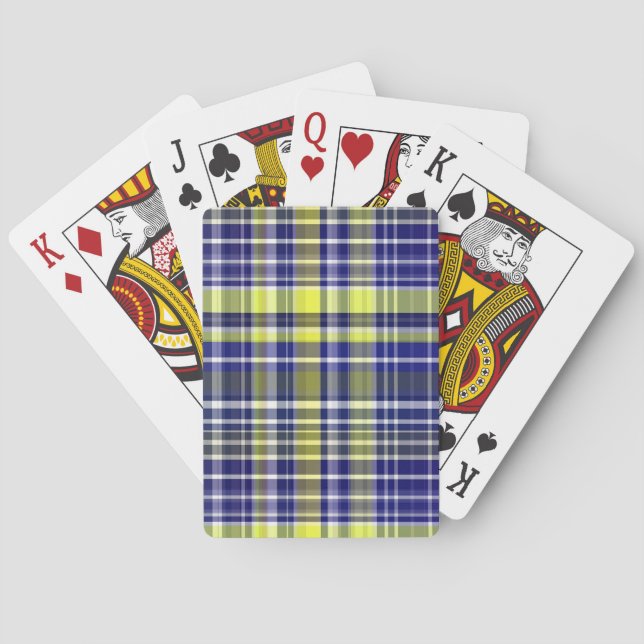 Pineapple Navy Blue White Preppy Madras Plaid Playing Cards (Back)