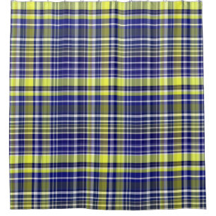 Pineapple Navy Blue White Preppy Madras Plaid Shower Curtain