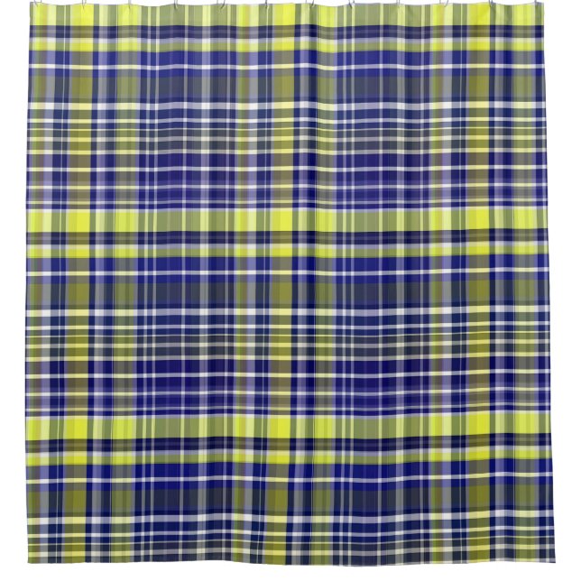 Pineapple Navy Blue White Preppy Madras Plaid Shower Curtain (Front)