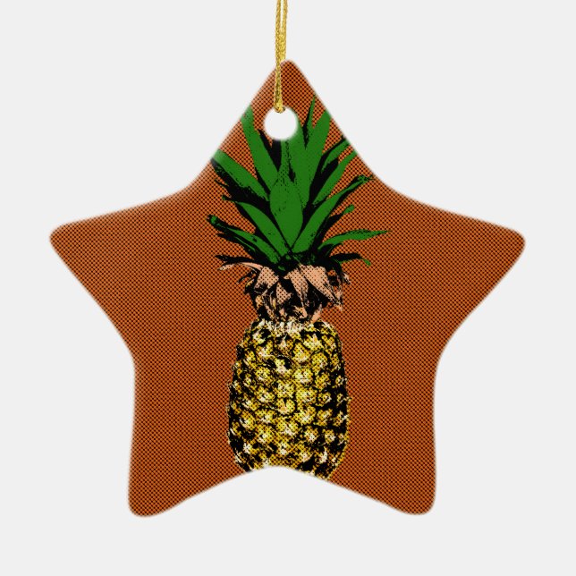 Pineapple Newsprint Ceramic Tree Decoration (Front)