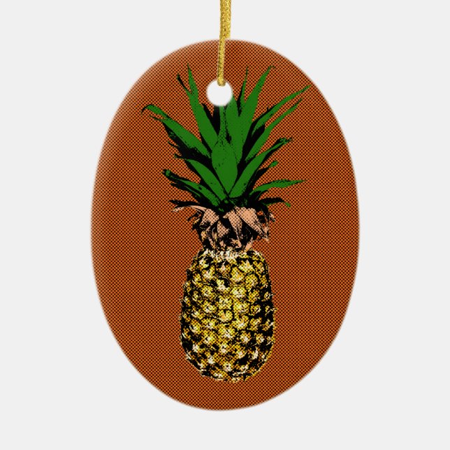 Pineapple Newsprint Ceramic Tree Decoration (Front)