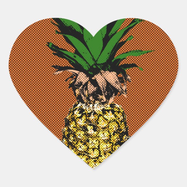 Pineapple Newsprint Heart Sticker (Front)