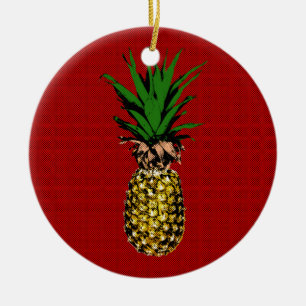 Pineapple Newsprint Image Ceramic Tree Decoration