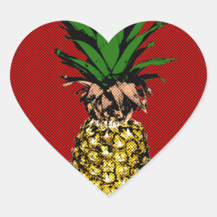 Pineapple Newsprint Image Heart Sticker