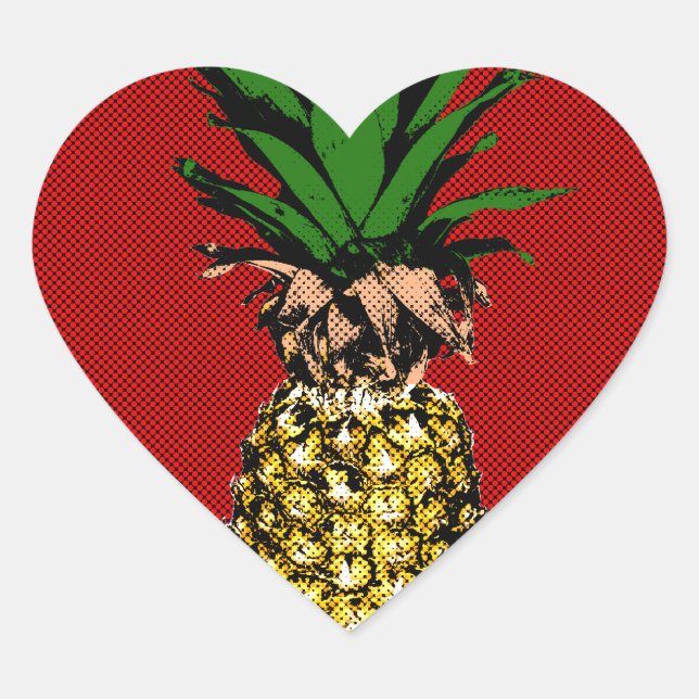 Pineapple Newsprint Image Heart Sticker (Front)