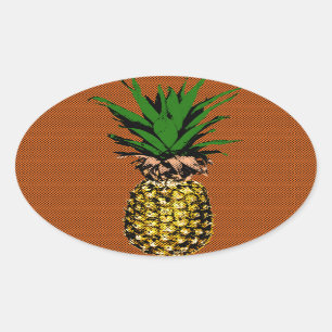 Pineapple Newsprint Oval Sticker