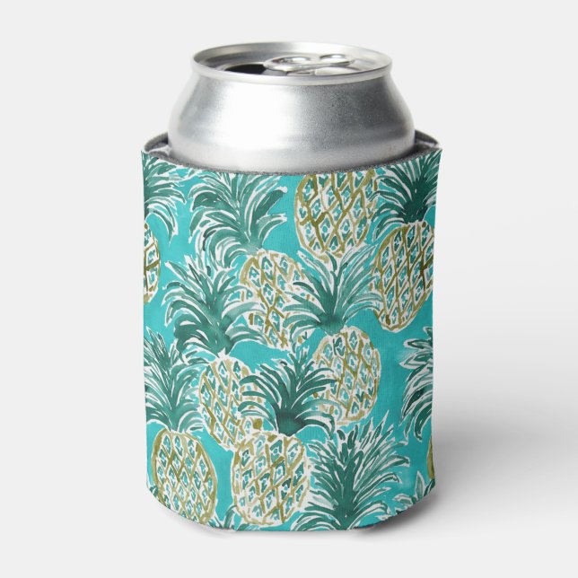 PINEAPPLE O'CLOCK Tropical Whimsical Watercolor Can Cooler (Can Front)