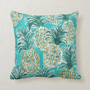 PINEAPPLE O'CLOCK Tropical Whimsical Watercolor Cushion