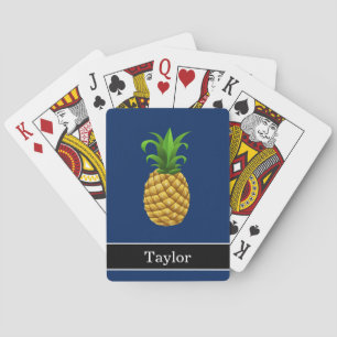 Pineapple on Dark Blue with Name Playing Cards