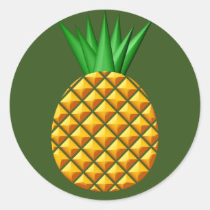 Pineapple On Green Background Classic Round Sticker