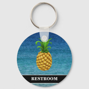 Pineapple on Ocean Background Restroom Key Ring