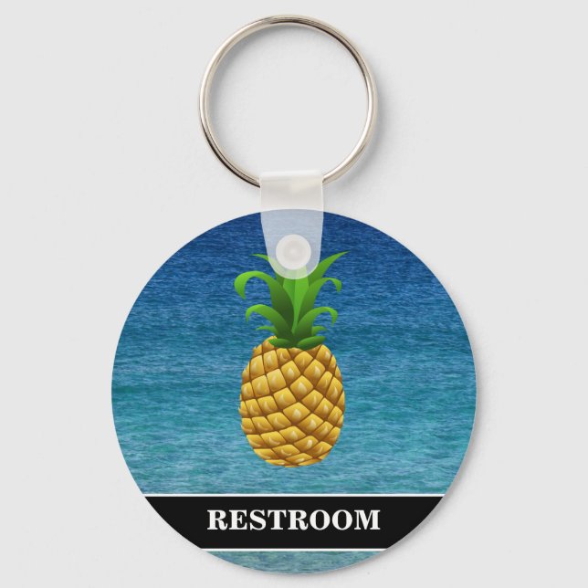 Pineapple on Ocean Background Restroom Key Ring (Front)