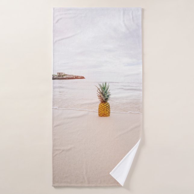 Pineapple on sand near beach bath towel (Bath Towel)
