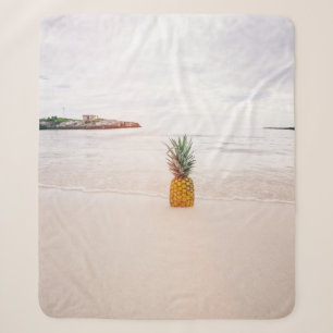 Pineapple on sand near beach sherpa blanket