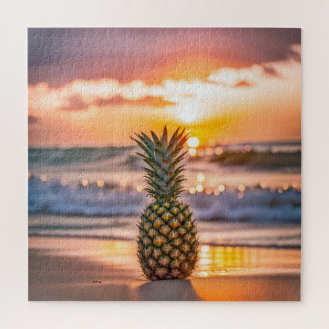 Pineapple on Tropical Beach Jigsaw Puzzle (Vertical)