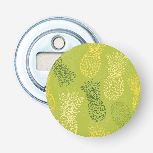 Pineapple Outline Pattern on Green Bottle Opener (Front)