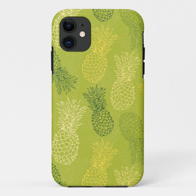 Pineapple Outline Pattern on Green Case-Mate iPhone Case (Back)