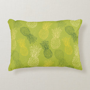 Pineapple Outline Pattern on Green Decorative Cushion