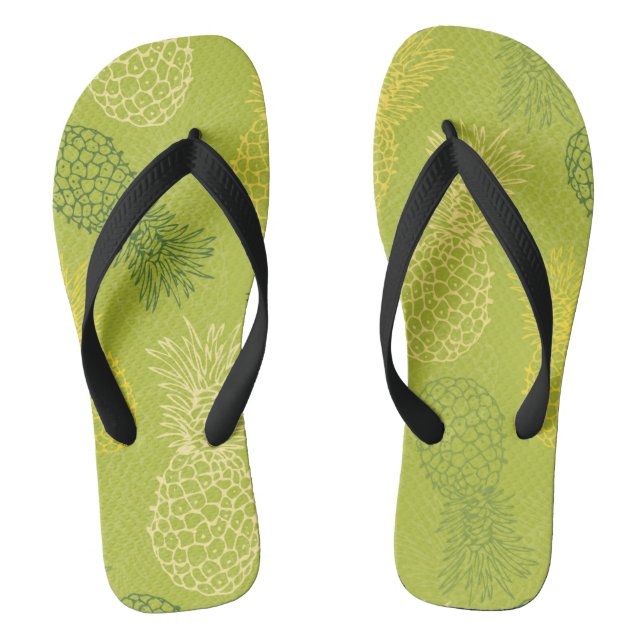 Pineapple Outline Pattern on Green Flip Flops (Footbed)