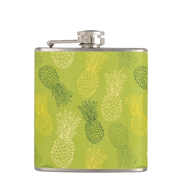 Pineapple Outline Pattern on Green Hip Flask (Front)
