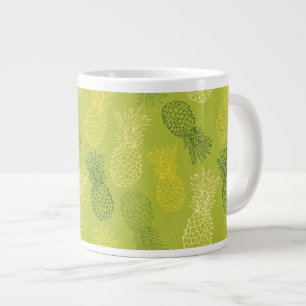 Pineapple Outline Pattern on Green Large Coffee Mug