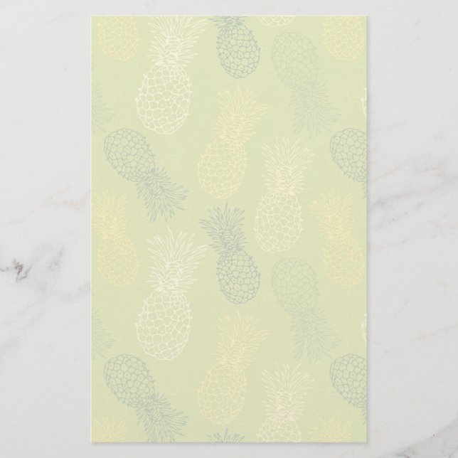 Pineapple Outline Pattern on Green Stationery (Front)