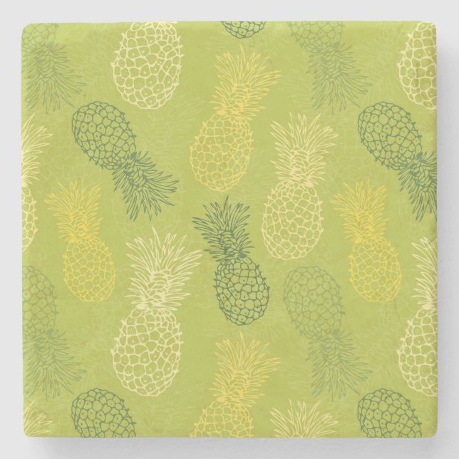 Pineapple Outline Pattern on Green Stone Coaster (Front)