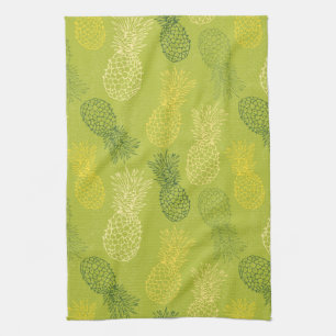 Pineapple Outline Pattern on Green Tea Towel