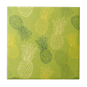 Pineapple Outline Pattern on Green Tile